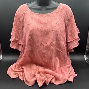 Bloomchic Blouse Top Womens Plus Size‎ 12 Floral Pink Ruffle Sleeve